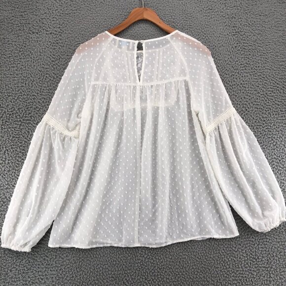 Jun & Ivy Top Womens Extra Small Ivory Floral Lace Swiss Dot Long Balloon Sleeve - Picture 3 of 8